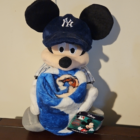 Disney Other - Disney Mickey Mouse Plush with Navy Cap and Blue-White Blanket